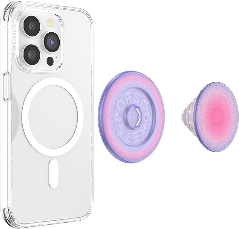 POPSOCKETS قبضة هاتف لمغناطيس ماج سيف مع حامل، حامل مغناطيسي، قمة قابلة للتبديل، قبضة آمنة لجرابات آيفون ماج سيف، قبضة هاتف وجهاز لوحي، لطيفة، وردية، بنفسجية - أورا - Image 5